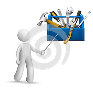 3d person pointing at a toolbox with tools