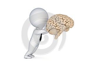 3d person pushing a human brain.