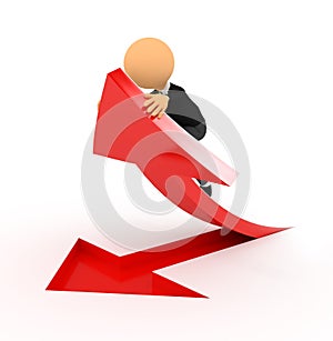 3D person with red arrow over white