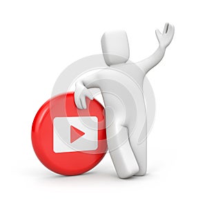 3d person with Red and white play button