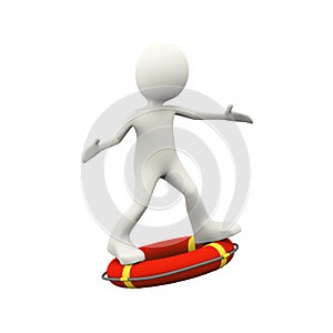 3d person surfing on life preserver lifebuoy ring