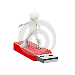 3d person surfing on red usb flash drive