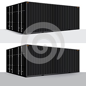 3d perspective black cargo container shipping freight isolated t