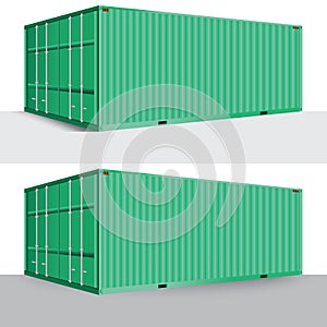 3d perspective green cargo container shipping freight isolated t