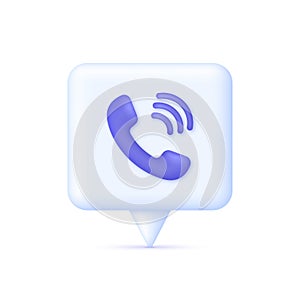 3D Phone handset with speech bubble. Call center icon. Concept of talking with service call support hotline.