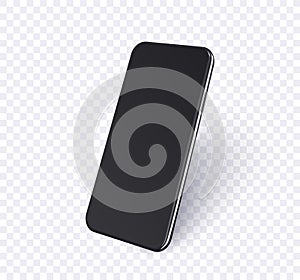3d phone mockup in perspective view. Realistic mobile smartphone black color with blank screen and shadow, vector
