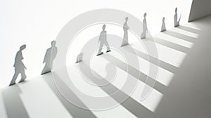 3d Photo Of People And Shadows With Streamlined Forms On White Background