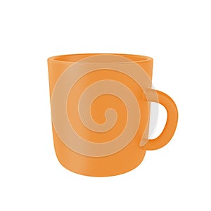 3d photo realistic orange cup icon mockup. Design Template for Mock Up. ceramic clean mug with a matte effect isolated transparent