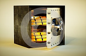 3d photo realistic vivid image of safe with golden bars