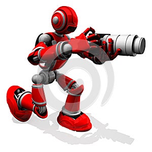 3D Photographer Robot Red Color Pose With Flat Camera white zoom lens