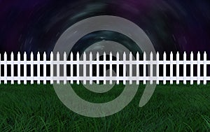 3d picket fence against a star sky