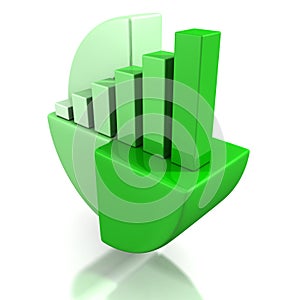 3d Pie and Bar chart green business concept