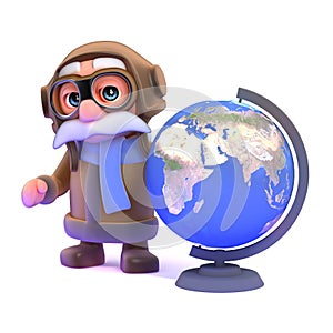 3d Pilot with a globe of the Earth