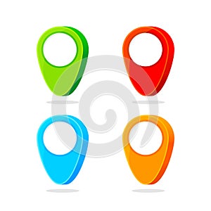 3d pin symbol green red blue and orange, pin maps icon isolated on white, pointer pin for gps map and navigation, pin for location
