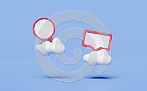 3D pink chat bubbles icons with cloud  isolated on blue background. minimal social media messages concept, 3d render illustration