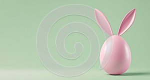 3D pink egg with Easter bunny ears on a green background