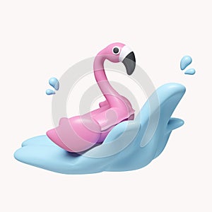 3D Pink Flamingo float and ball summer vacation and holidays concept. icon isolated on white background. 3d rendering