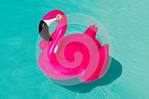 3d pink flamingo, tropical bird shape inflatable swimming pool ring, tube, float. Summer vacation holiday rubber object, traveling