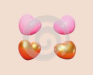 3d pink and gold heart shape toys