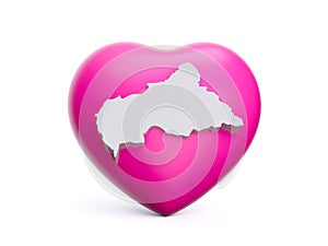 3d Pink Heart With 3d White Map Of Central African Isolated On White Background, 3d Illustration