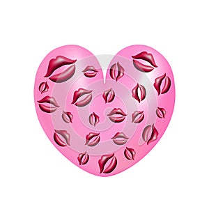3d pink heart with red lips vector illustration design