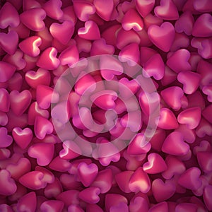 3d pink hearts pattern background. Scattered hearts like candy