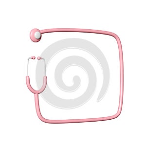 3d pink stethoscope icon frame. Rendering illustration of medical sign. Clinical diagnostic, listen heartbeat medicine tool.