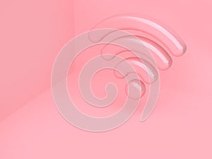 3d pink wi-fi icon reflection wall corner abstract background 3d render technology concept