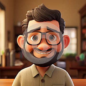 3d Pixar Character: Zhao - Glasses, Beard, And Youthful Protagonist