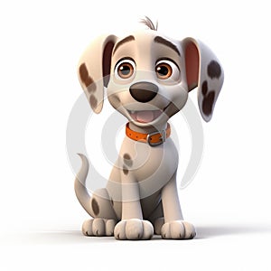 3d Pixar Style Dalmation Dog With Orange Collar On White Background