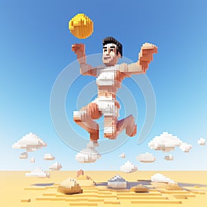 3d Pixel Art Of A Person Playing Basketball In The Desert