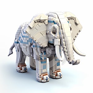 3d Pixel Cartoon Elephant Made Of Lego Bricks On White Background