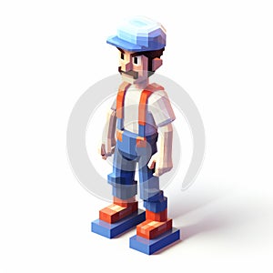 3d Pixel Character In Blue Hat And Jeans - Nintencore Style