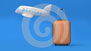 3d plane cartoon style and luggage-bag minimal blue background,going travel transportation concept 3d render