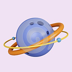 3d Planet Saturn, Jupiter, Uranus, Neptune, with ring around. icon isolated on purple background. 3d rendering