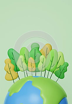 3d planet with tree. Earth Day Save World Environment. Sustainable industry. Ecological sustainability. Environmental