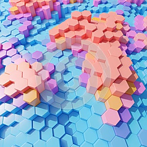 3d plastic pastel hexagon blocks in colorful arrangement