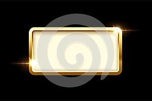 3d plate button of rectangle shape with golden frame vector illustration. Realistic isolated website element, golden