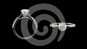 3D Platinum diamond ring desig on isolated background, atmospheric concept in a jewelry store.