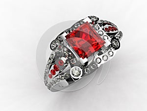 3D - Platinum princess cut ruby engagement ring