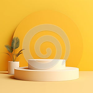 3d podium with 2 parts on yellow background for cosmetic product