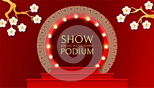 3D podium. Square stage with chinese traditional elements. Asian promotion design pemplate. Chinese new year