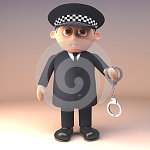 3d police officer in uniform on duty holding a pair of handcuffs, 3d illustration