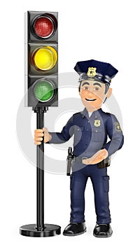 3D Police with a traffic light in amber