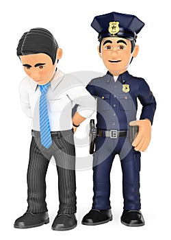 3D Policeman arresting a thief. White collar criminal