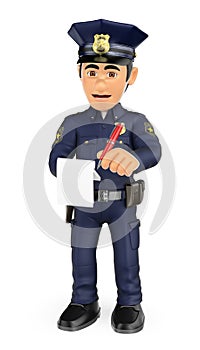 3D Policeman imposing a traffic ticket