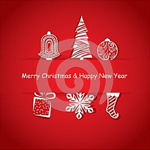 3d pop up christmas ornaments .New year backdrop.Holiday greeting card.Vector and illustration red background with text and space.