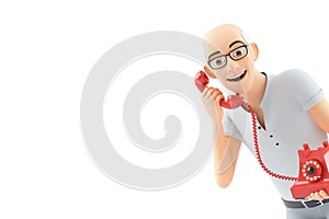 3d portrait senior man talking on retro phone