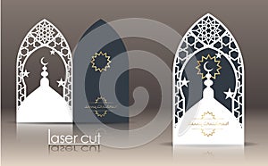 3d postcard layout with Islamic Oriental pattern for laser cutting paper. Indian heritage, Arabesque, Persian motif