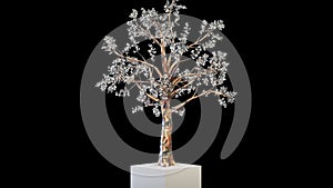 3D precious metal tree timelapse grow, against black